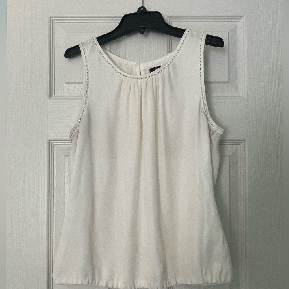 White House Black Market Silk Beaded Blouse Size M